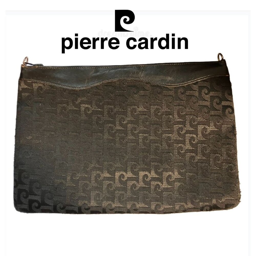 1970s Vintage black Pierre Cardin logo Monogram Purse Clutch